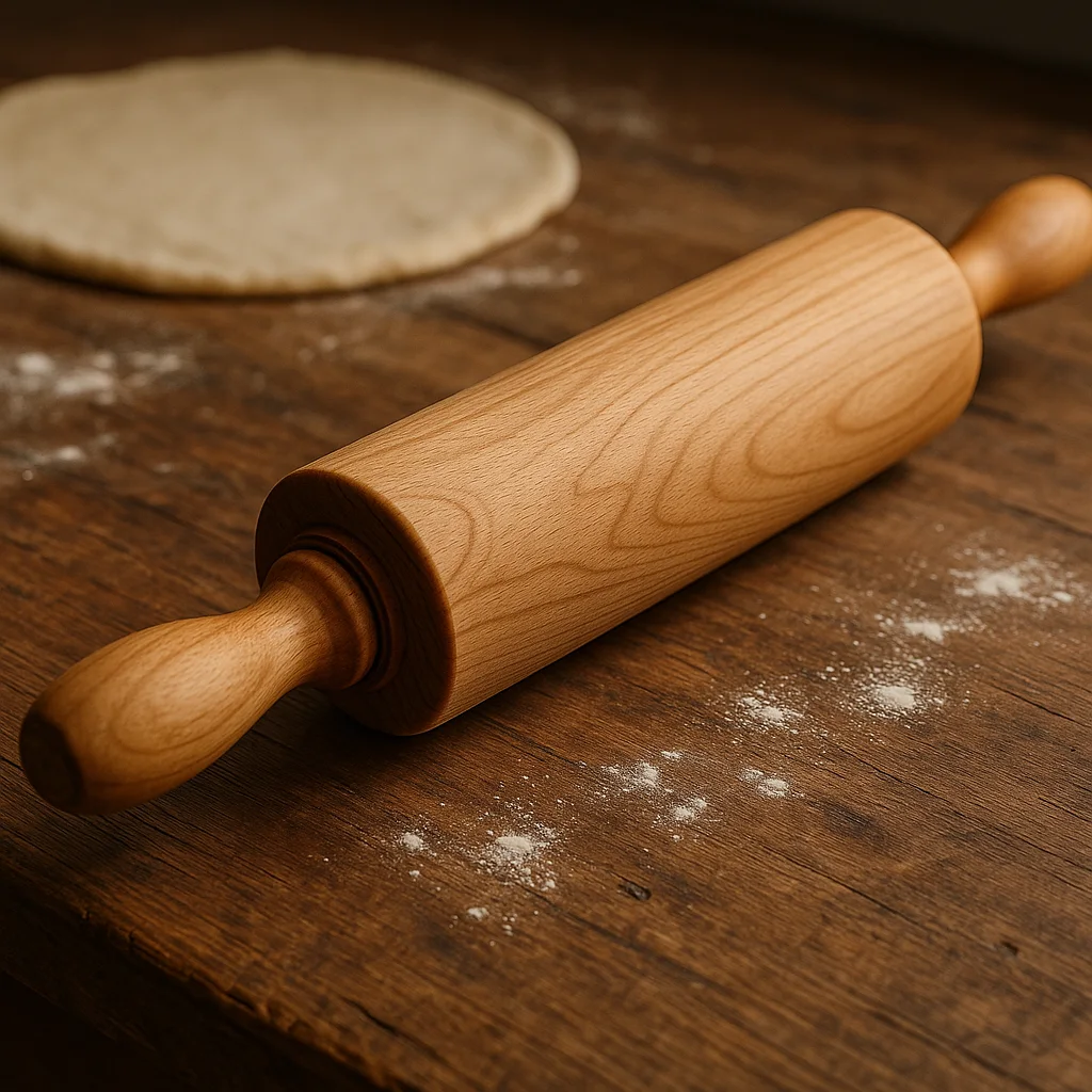 Rouleau à pâtisserie en bois massif avec poignées rotatives